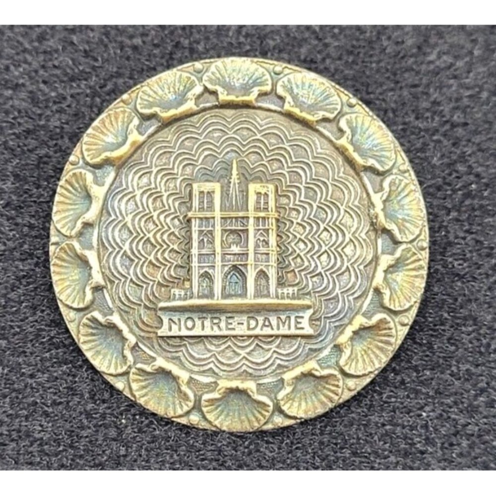 RARE Antique Notre Dame French Art Pin Brooch Early 1900s Seashell Paris OOAK
